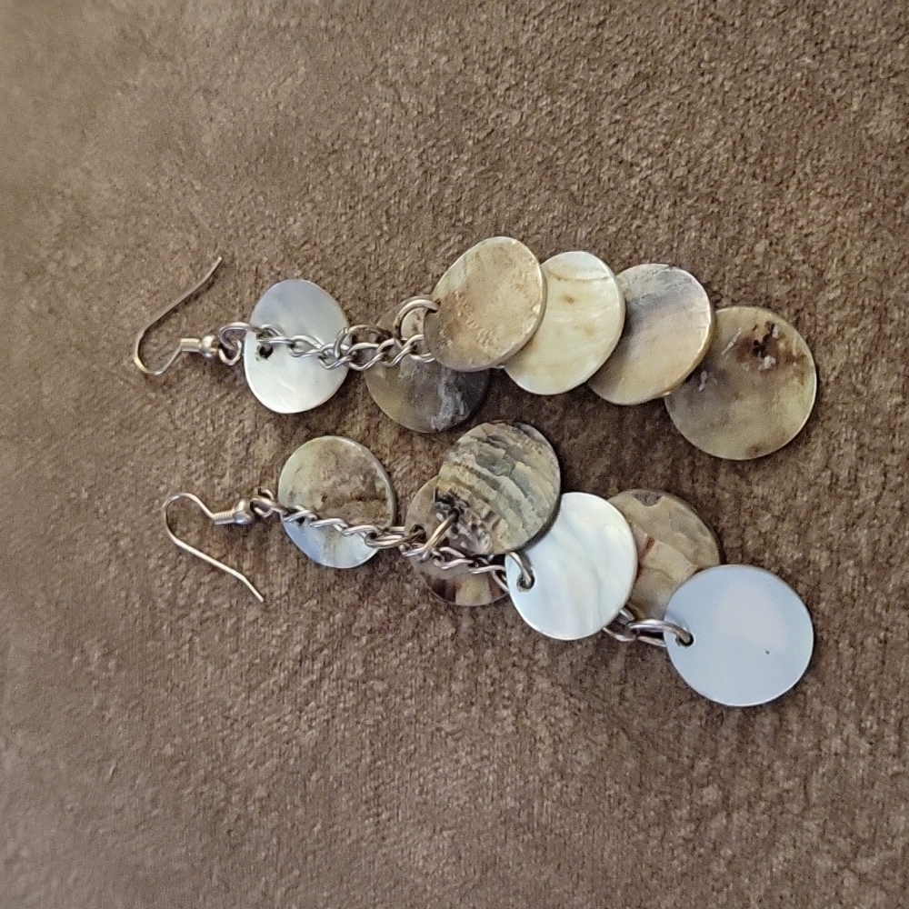 Abalone Shell Cluster Dangle Hook Earrings Mermai… - image 2